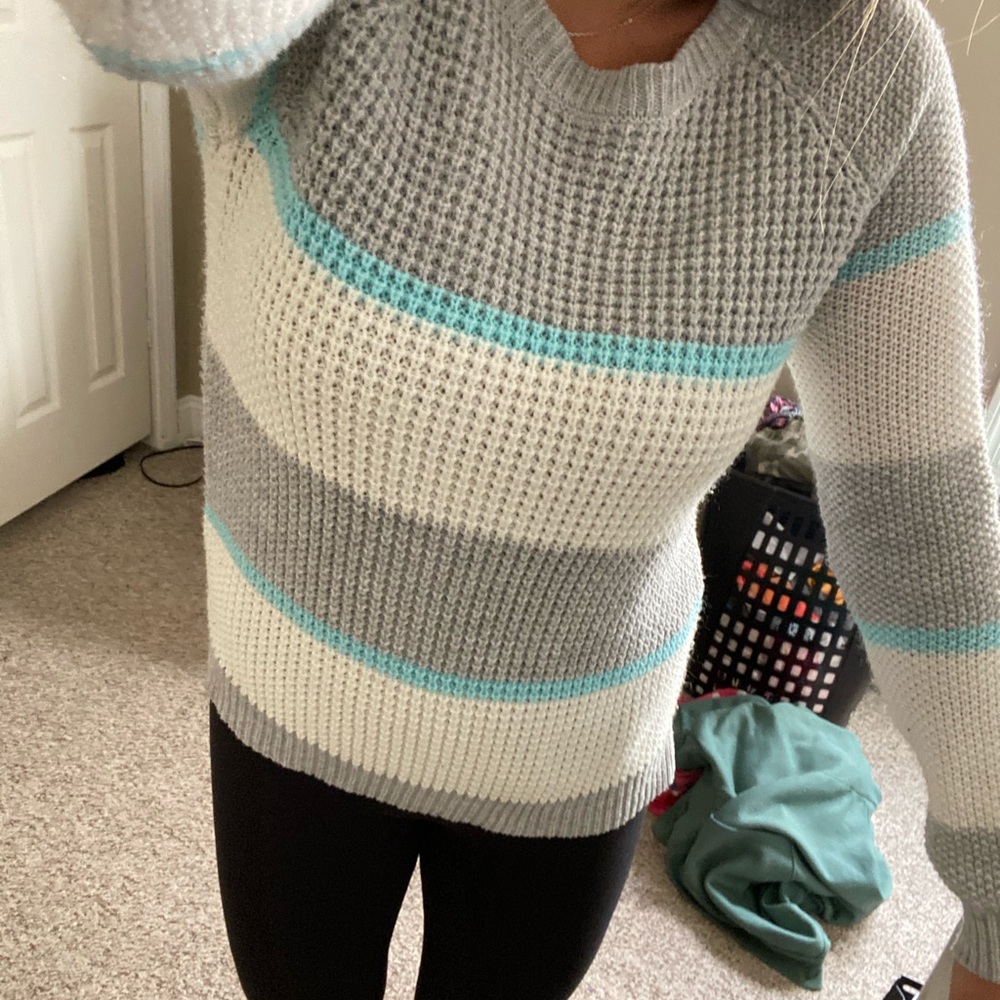 Blue, white gray sweater